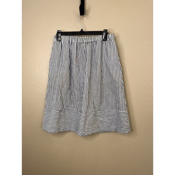 J.Crew Womens Navy & White Striped A-Line Skirt Size M Elastic Waist Cotton - Picture 1 of 7